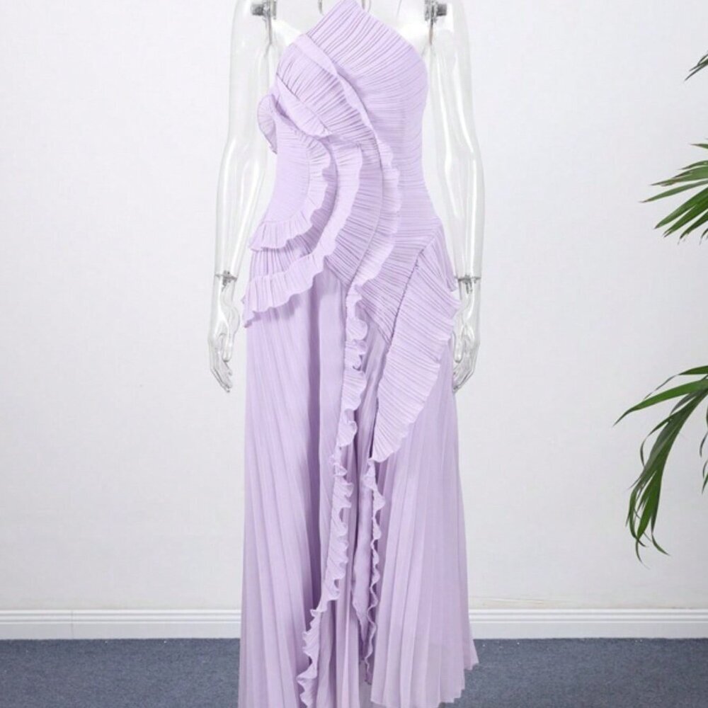 Purple Elegant Women's Pleated Collar Sexy Dress - Picture 2 of 3